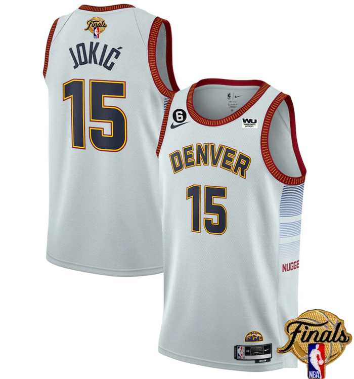 Men%27s Denver Nuggets #15 Nikola Jokic White 2023 Finals Icon Edition With NO.6 Patch Stitched Basketball Jersey Dzhi->denver nuggets->NBA Jersey